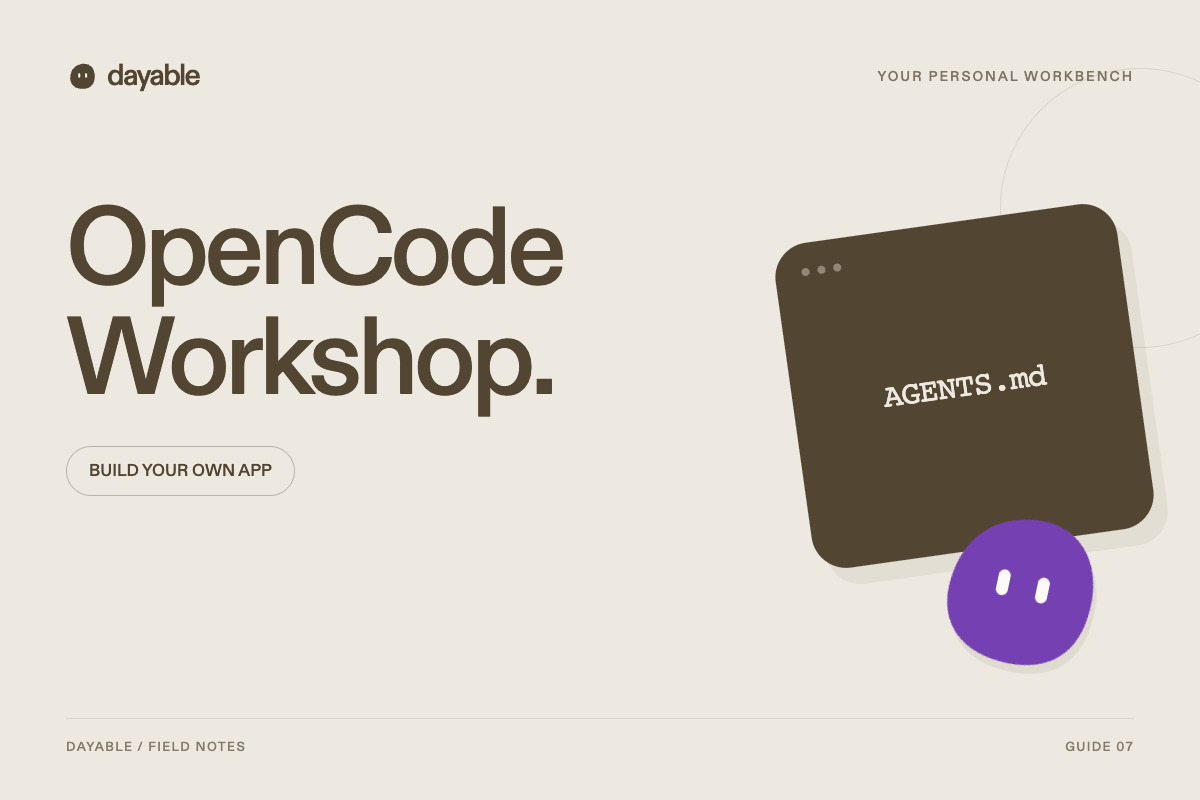 인터뷰 메모를 검색 가능한 보관함 앱으로 만드는 OpenCode 가이드의 DAYABLE 편집 표지